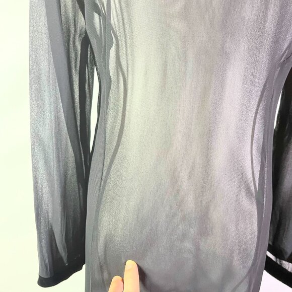 Vintage 1990s Johnny Was Size S Sheer Black Crepe Dress Velvet Trim - Picture 7 of 13